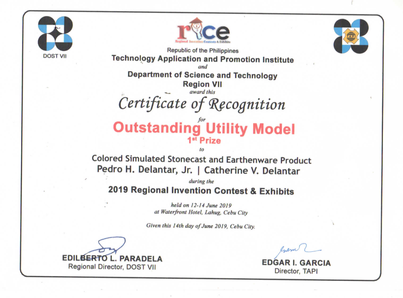 Utility model 1st prize RICE